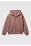 Girl's brown stone embellished kangaroo pocket zip-up hooded sweatshirt