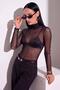 Women's Black Dot Detailed Tulle Transparent Blouse - 2