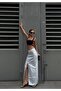 Women's High Waist Slit Maxi Length Jean Skirt - 100% Cotton Denim - 2