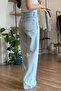 Light Blue High Waist Stoned Jean - 6