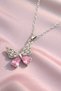 Women's Silver Color Steel Butterfly Necklace with Pink Stone, Elegant, Minimal, Stylish, Daily Gift - 4