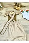 Little Prince Concept Beige Baby Boy Salopet Bow Tie Socks Crown Set - 3