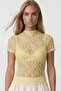 Yellow Stand Collar Short Sleeve Lace Blouse Alc-X15482 - 2