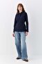 Polo Collar Sweatshirt with Waist Tie Detail, Navy Blue - 4
