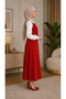 Women's Red Crepe Fabric Gilet Dress with Adjustable Strap - 2