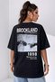 Women's Oversize Casual T-Shirt 1898 Printed Navy Blue - 4