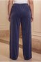 Elastic Waist Lace-Up Front Pleated Women's Plus Size Trousers Navy Blue - 4