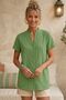 Pistachio Green Hakim Collar Short Sleeve Buttoned Embroidered Casual Cotton Woven Blouse 67 55 - 4