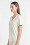 Women's Vision V-Neck Premium Quality Dense Textured Cotton T-Shirt Cream W102-R0220-02 - 2