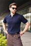 Navy Blue Half Zipper Detailed Polo Collar Knitwear Men's T-Shirt E7492 - 5