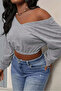 Women's Off-Shoulder Elastic Crop Sweatshirt 100% Cotton - 4