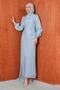 Baby Blue Stone Embroidered Draped Janjan Evening Dress