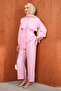 Pink Waist Tie Tunic Trousers Suit - 2