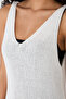 Women's Ecru V-Neck Lightly Textured Summer Strap Knit Dress - 7