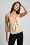 Women's Linen-Like Blouse with Bow Detail on the Front and Adjustable Thin Straps - 2