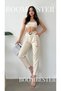 Women's Raw Linen High Waist Elastic Waistband Ring Belt Fabric Trousers - 4