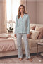 Women's Front Buttoned Luxury Milan Fabric Long Sleeve Pajama Set - 4