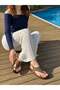 Brown Suede (Belly) Flip-Flop Sandals with Gold Accessories - 2