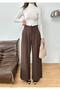New Season Sweat-Proof 100% Linen Fabric Double Lace-Up Back Elastic Double Buttoned Wide-Legged Wide Led Palazzo Pants