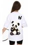 Girl's Oversized White Color Short Sleeve T-Shirt with Panda Pattern and'Hi' Written on the Front and Back - 2