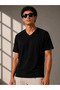 Men's V-Neck Basic T-Shirt Short Sleeve Summer Regular Fit T-Shirt - Black - 3