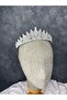 Sparkling Detailed Zircon Stone Bridal Crown Wedding Hair Accessory Elegant Model - 4