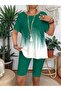 Women's Short Sleeve Crew Neck Patterned Diver Blouse and Leggings Two-Piece Set - 2