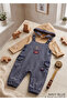Baby Boy 2-Piece Salopet Set 100% Cotton Navy Blue Houndstooth Patterned Hooded - 4
