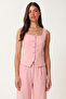 Gold Buttoned Woven Vest-Pants Set Laz0004 Pink - 4