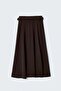 Belted Flared Skirt with Slit Detail - Brown - 7