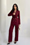 Women's Blazer Jacket Pants Suit Accessory and Button Detailed Wide Leg Stylish Suit - 2