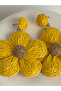 Yellow Brown Flower Straw Earrings (7 cm)