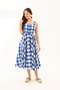 Blue and White Gingham Square Collar Button Detailed A-Line Midi Dress - 6