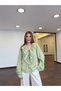 Women's Green New Season Design Stylish Ruffled Shirt Blouse with Front String Tie Detail