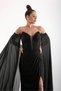 Beaded Embroidered Slit Evening Dress with Cape Sleeves, Wedding, Engagement Dress