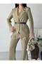 Belted Sleeves Lace Blazer Suit