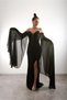 Beaded Embroidered Slit Evening Dress with Cape Sleeves, Wedding, Engagement Dress - 6