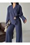 Gold Buttoned Tied Oversize Jacket and Trousers Double Modal Set - 2