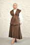 Women's Vest Slit Suit Set Brown