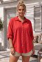 Pomegranate Flower Shirt Collar 3/4 Sleeve Buttoned Embroidered Casual Cotton Woven Shirt 70 60