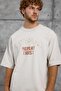 Men's T-Shirt with Letter Stitching, Washable, Cream, Oversize, Crew Neck, Cotton - 5