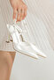 White Women's Shoes with Open Back Straps, Pointed Toe, Thick Heels - 5