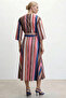 Double-Breasted Belted Colorful Striped Waist-Fitted Dress - 2