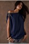 Off-Shoulder Asymmetric Collar Loose Blouse with Gold Buckle 9371