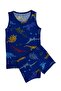 Boy's 100% Cotton Fabric Cobalt Blue Color Dinosaurs Patterned Underwear Set with Stitched Crotch