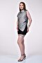 High Collar Organza Blouse - Black - 6