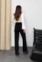 Women's High Waist Buttoned Zippered Lycra Straight Casual Ribbed 2-Piece Palazzo Trousers - 6