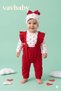 Baby Girl Heart Patterned Bowknot Ruffle Baby Salopet Jumpsuit and Beanie