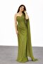 Sleeve Detailed Half Strapless Evening Dress 9811