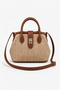 Tan Straw Look Women's Retro Model Women's Handbag with Silver Buckle - 2